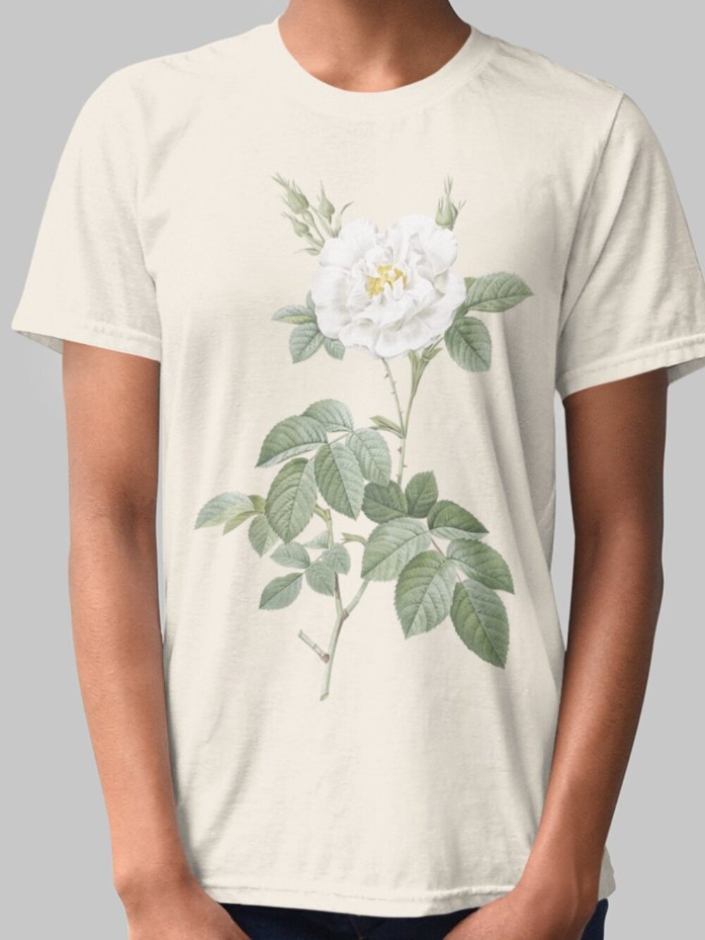 White Rose Vintage Floral Print Short Sleeve Graphic Tee T-shirt S-XXL